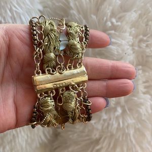 Chico’s beaded bangle bracelet cuff jewelry Magnetic closure earth tones gold